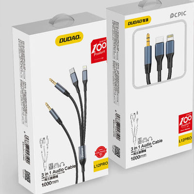 DUDAO L12Pro 3in1 USB cable USB-kablar 1 m USB C Grå
