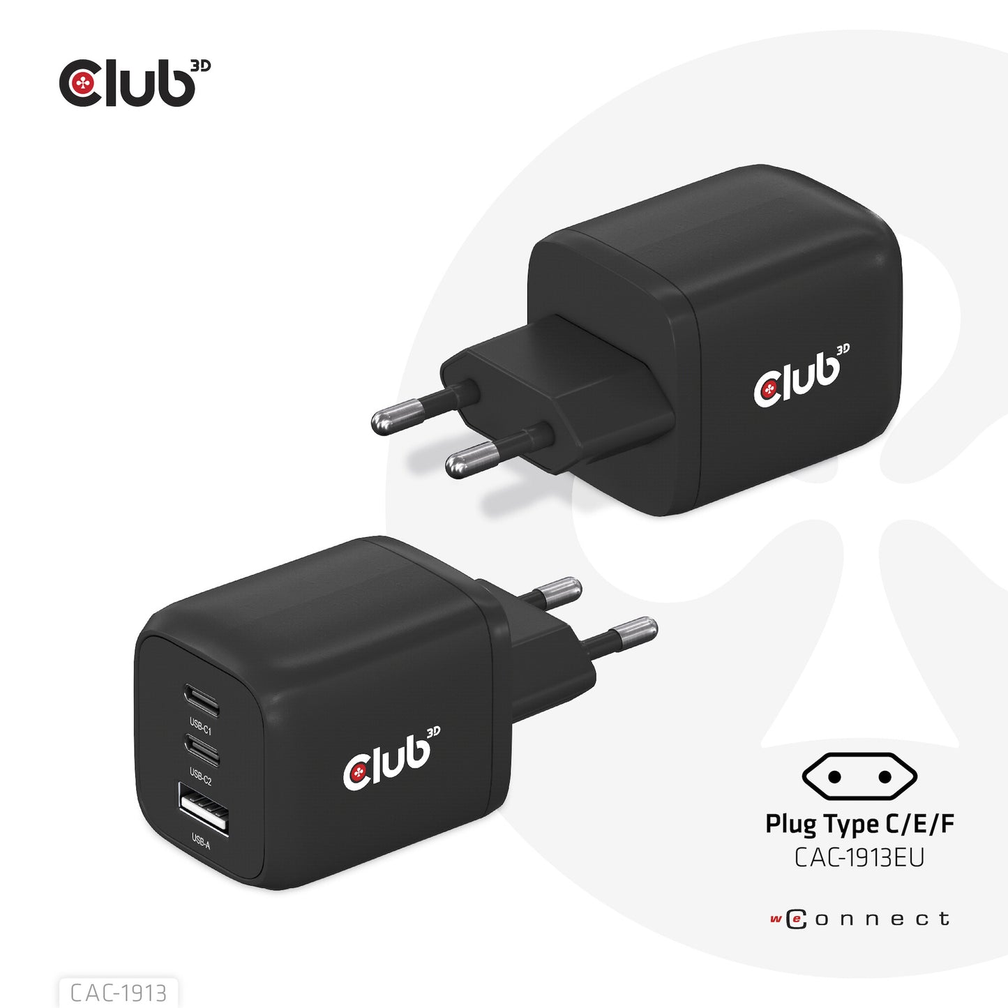 CLUB3D CAC-1913 mobilladdare Mobiltelefon, Bärbar dator, Smartphone, Universal Svart AC Snabb laddning inomhus