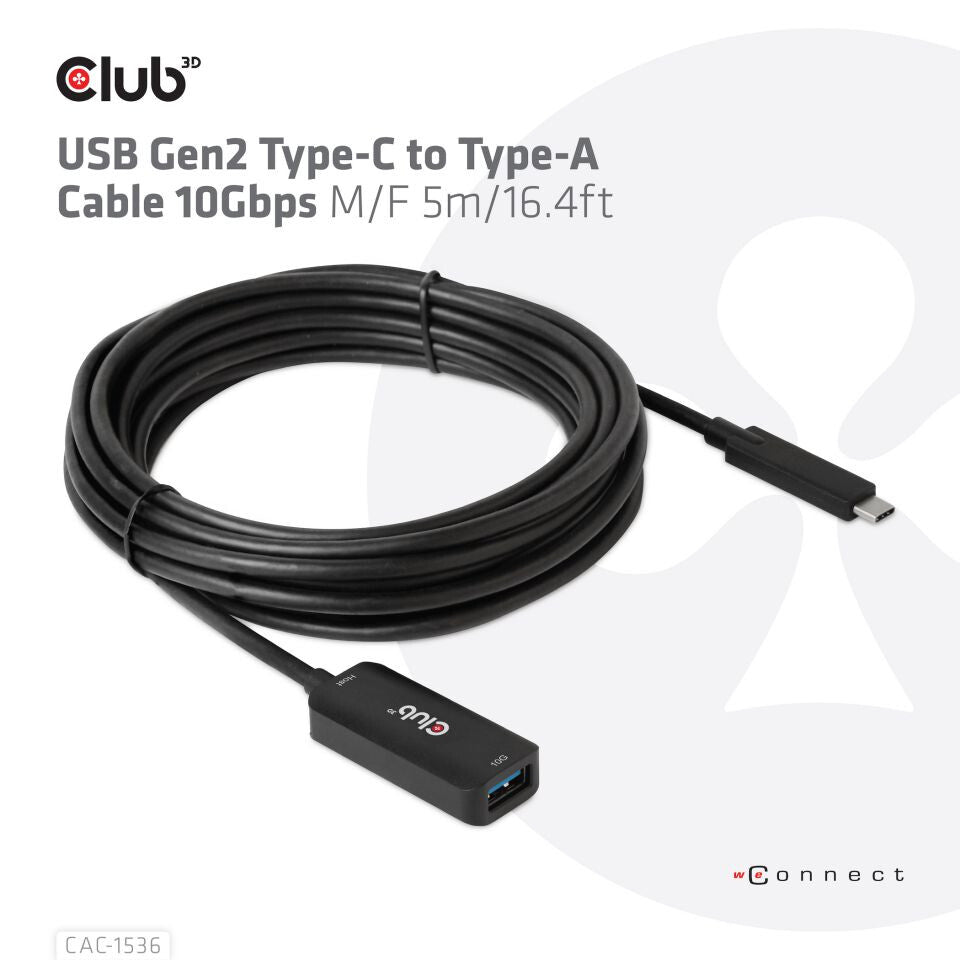 CLUB3D CAC-1536 USB-kablar USB 3.2 Gen 2 (3.1 Gen 2) 5 m USB C USB A Svart