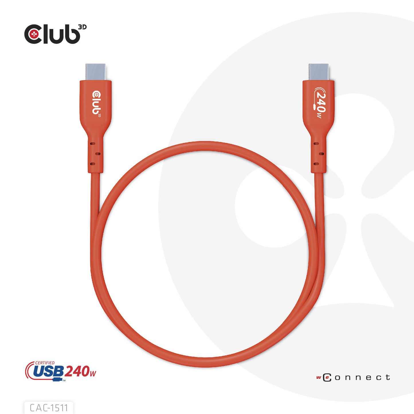 CLUB3D CAC-1511 USB-kablar 1 m USB 2.0 USB C Orange