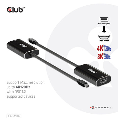CLUB3D CAC-1186 videokabeladapter 0,15 m Mini DisplayPort HDMI Typ A (standard) Svart