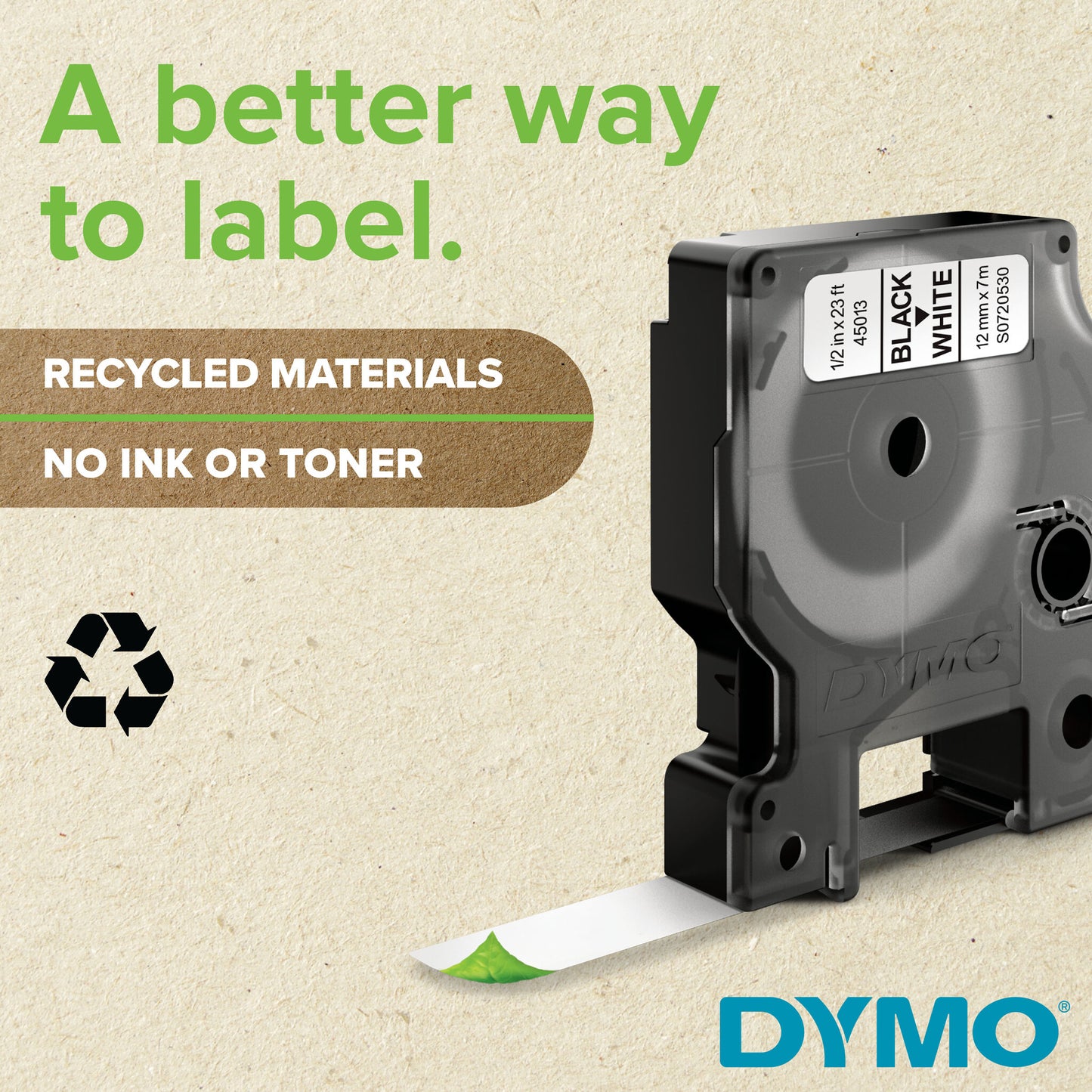 DYMO D1 - Standardpolyesteretiketter - Svart på vitt - 6mm x 7m
