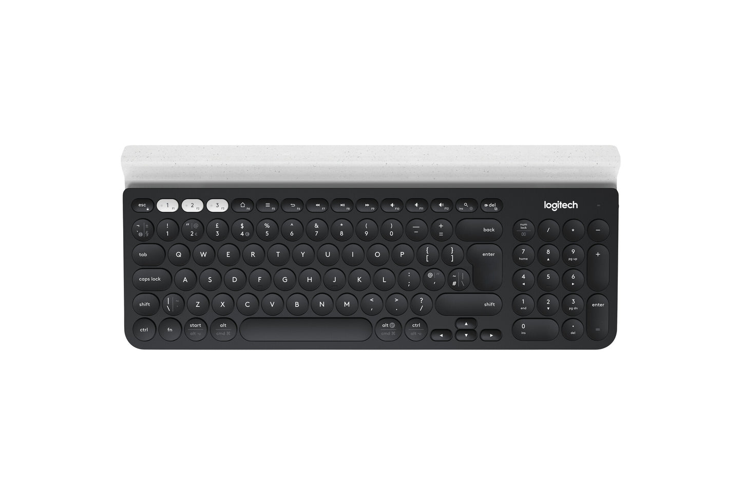Logitech K780 Multi-Device Wireless Keyboard tangentbord Universal Trådlös RF + Bluetooth QWERTY Nordic Grå, Vit