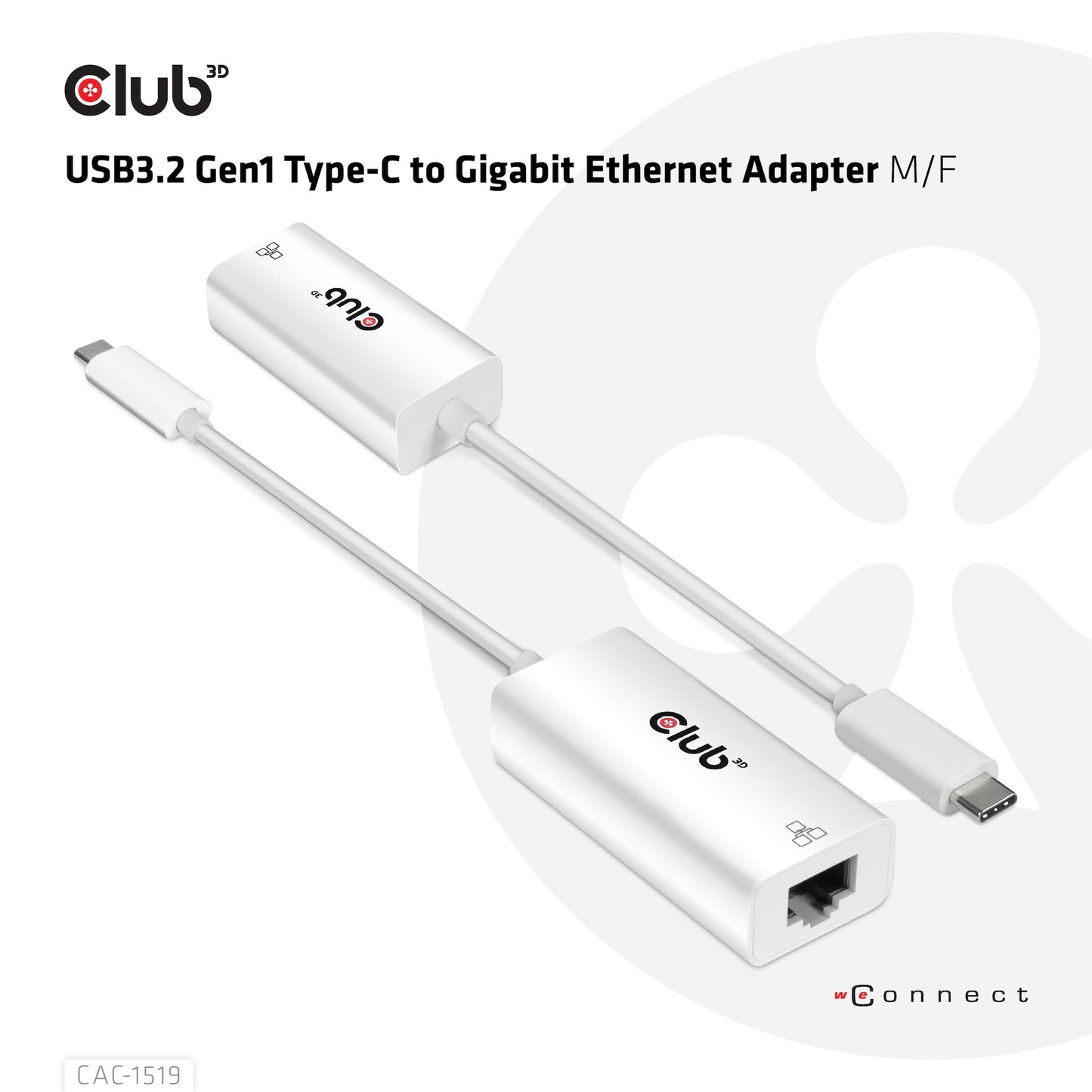CLUB3D CAC-1519 kabelomvandlare (hane/hona) USB-C RJ-45 Vit