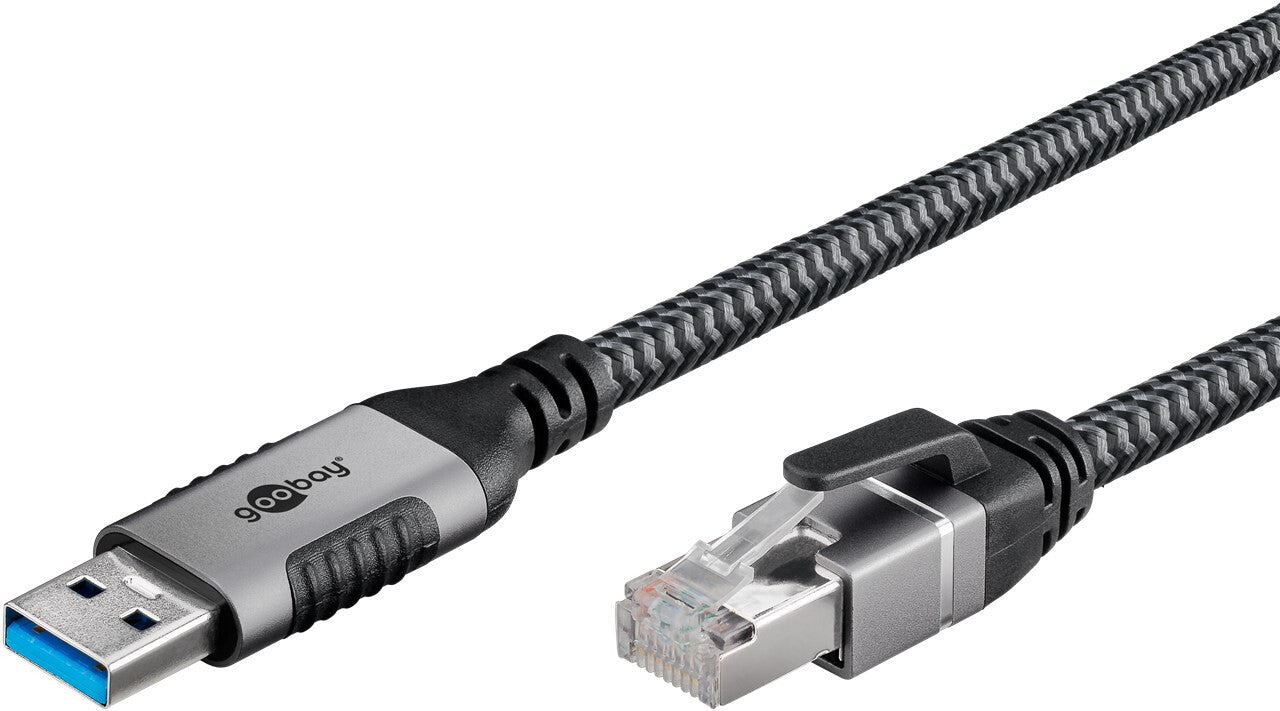 Goobay 70499 kabelomvandlare (hane/hona) USB A RJ-45 Svart, Silver