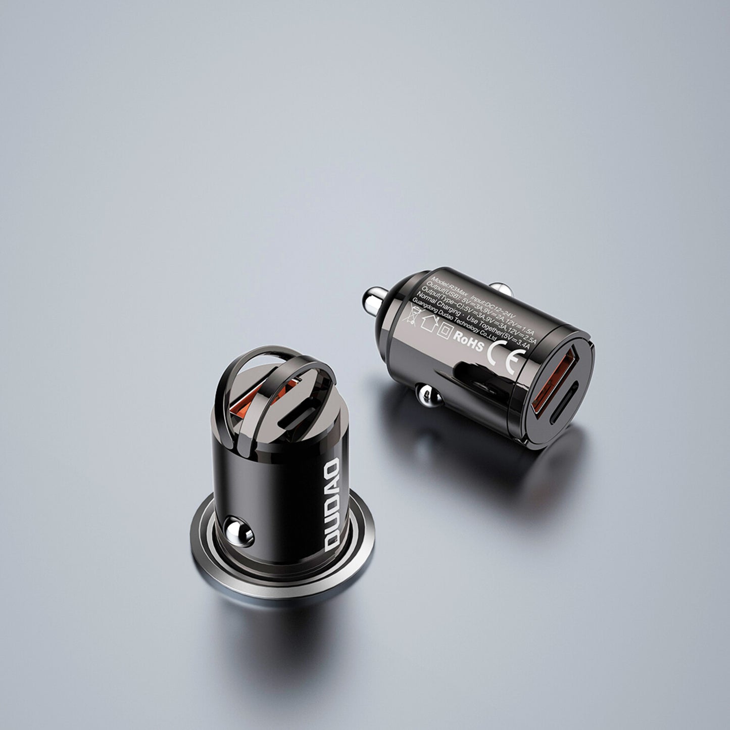 DUDAO R3MAX USB+ USB-C 48W Car Charger Universal Grå Cigarr tändare Snabb laddning Automatisk