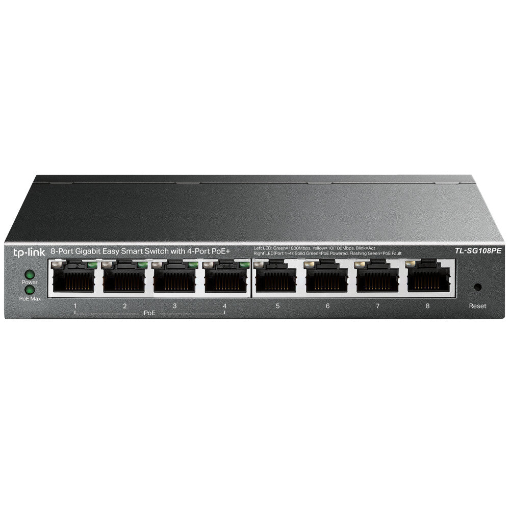 TP-Link TL-SG108PE nätverksswitchar hanterad L2 Gigabit Ethernet (10/100/1000) Strömförsörjning via Ethernet (PoE) stöd Svart