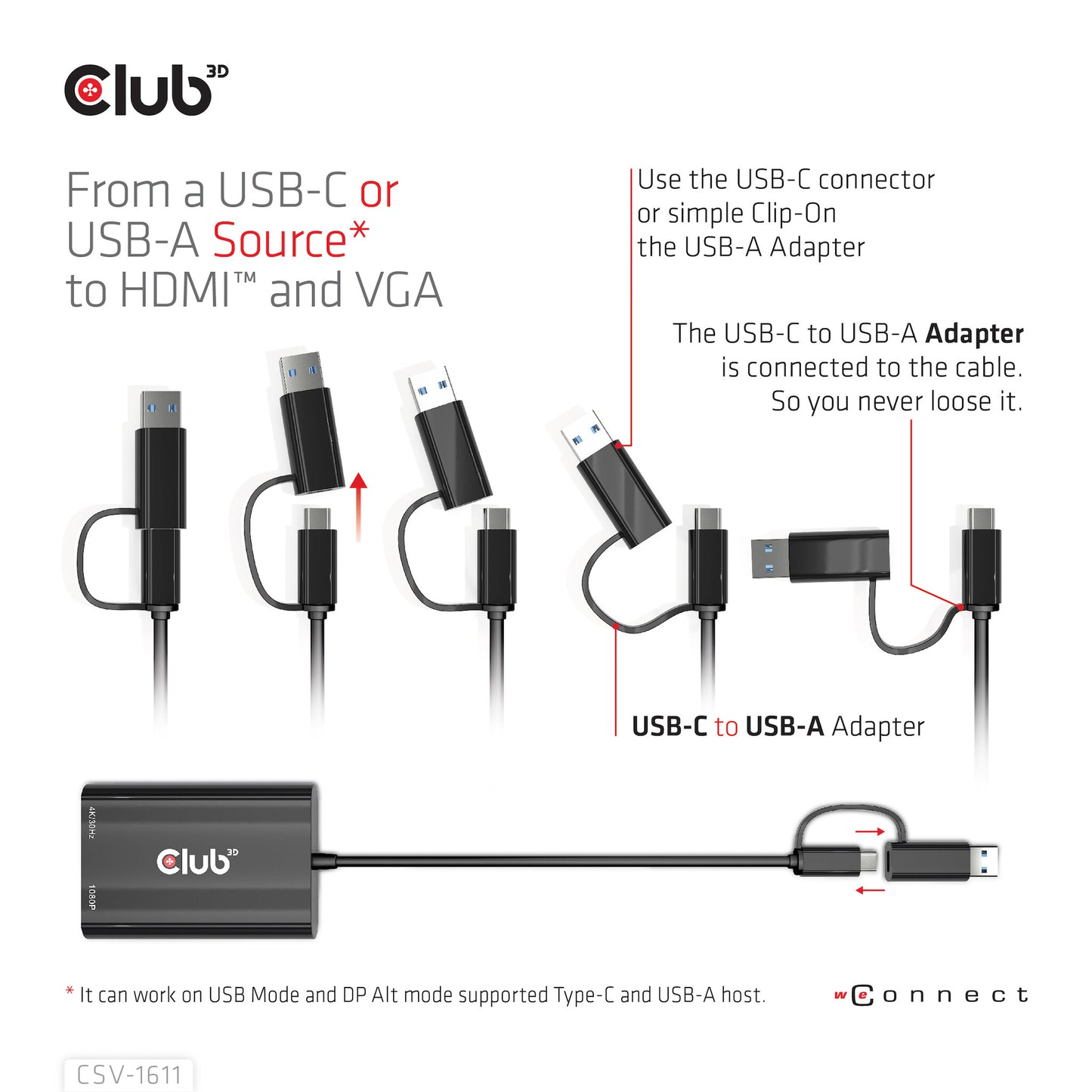 CLUB3D CSV-1611 USB-grafikadapter 3840 x 2160 pixlar Svart