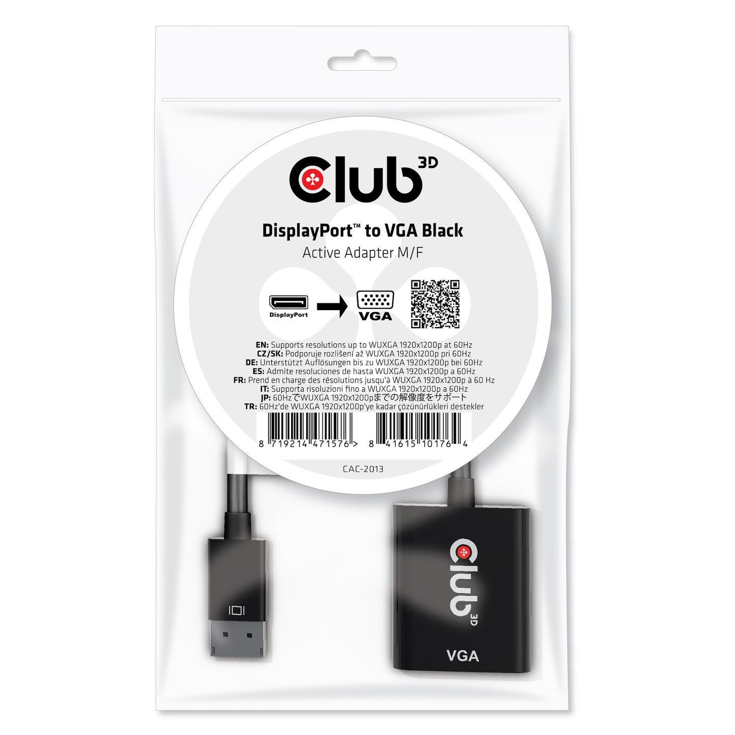 CLUB3D CAC-2013 videokabeladapter 0,228 m Displayport VGA Svart