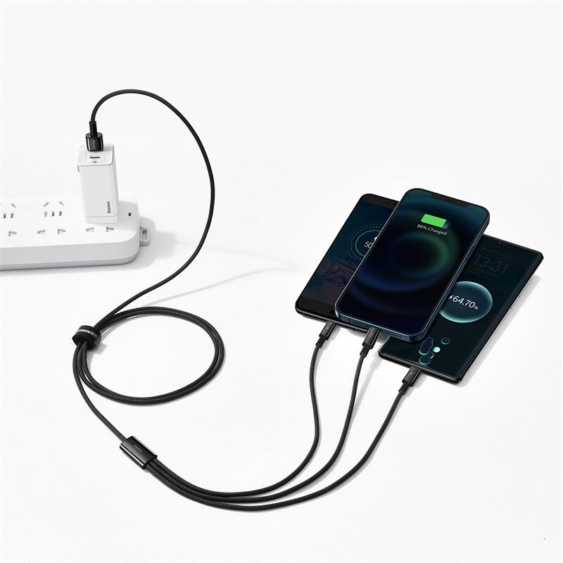 Baseus Tungsten Gold 3-in-1 USB-kablar USB 2.0 1,5 m USB A USB C/Micro USB A/Lightning Svart