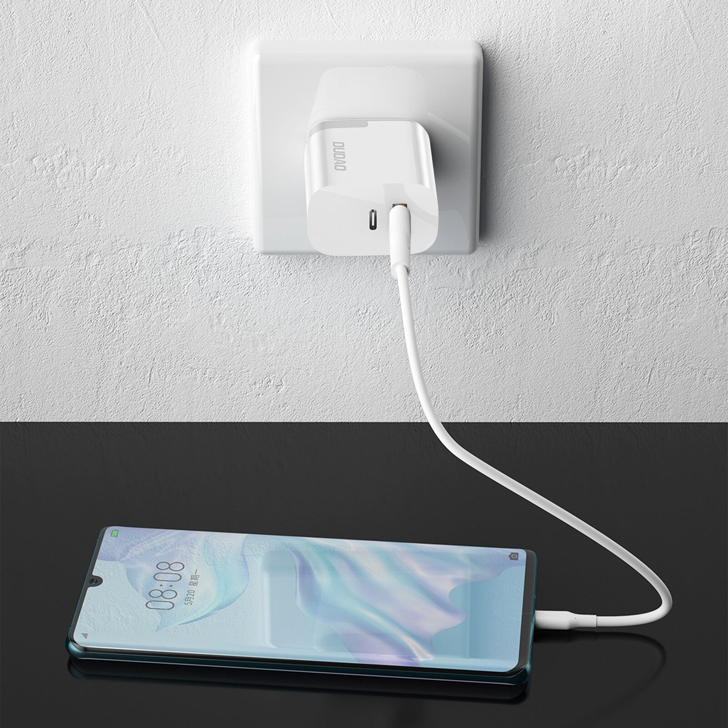 DUDAO 22.5W PD+QC3.0 USB+Type C+ Ligh. cable - Kabel Universal Vit AC Snabb laddning inomhus