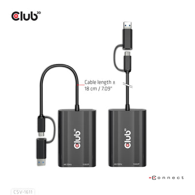 CLUB3D CSV-1611 USB-grafikadapter 3840 x 2160 pixlar Svart