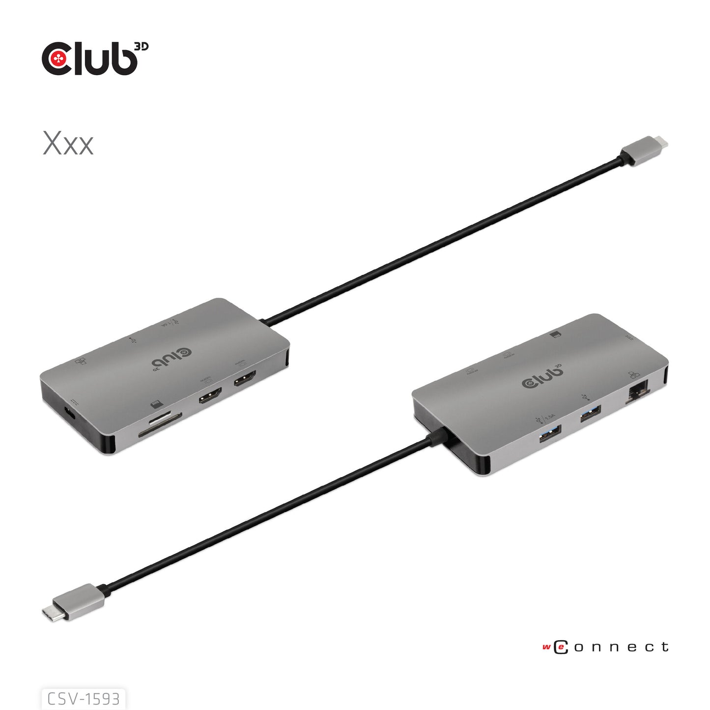 CLUB3D CSV-1593 gränssnittshubbar USB 3.2 Gen 1 (3.1 Gen 1) Type-C 16200 Mbit/s Metallisk