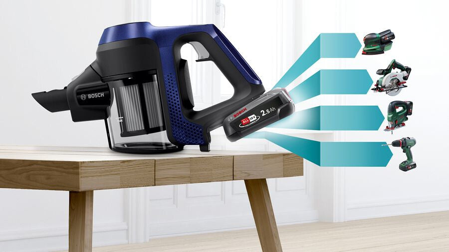 Bosch Serie 6 BBS611MAT upprättstående dammsugare och elektrisk sopborste 2-in-1 stick vacuum Batteri Torr Utan påse 0,3 l Blå 2,5 Ah
