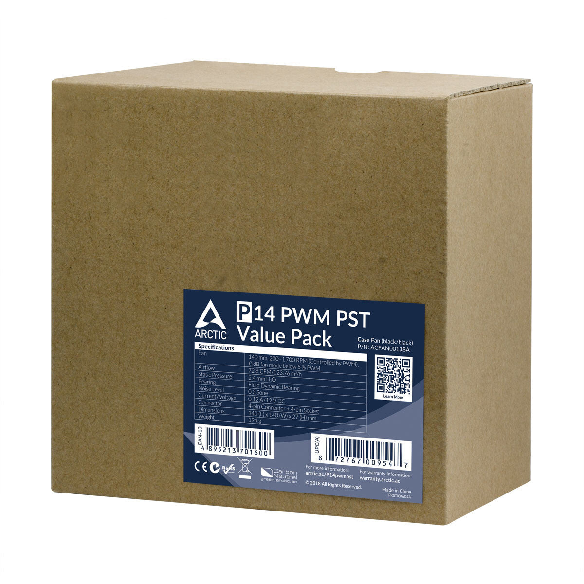 ARCTIC P14 PWM PST Value Pack Datorväska Fan 14 cm Svart 5 styck