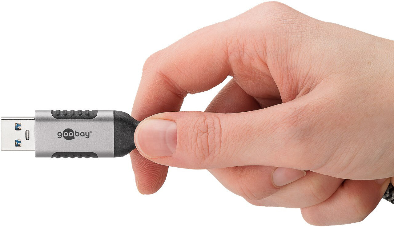 Goobay 74396 kabelomvandlare (hane/hona) USB 3.0 type A RJ45 Svart, Silver