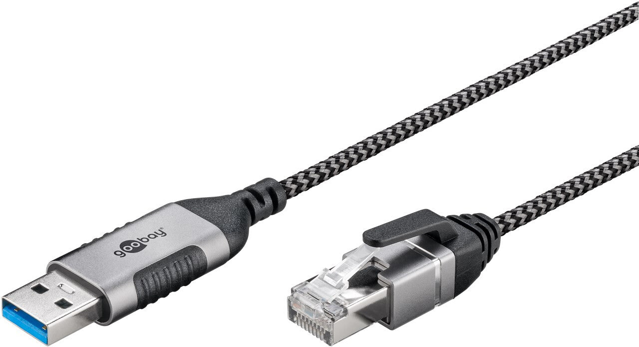 Goobay 74396 kabelomvandlare (hane/hona) USB 3.0 type A RJ45 Svart, Silver