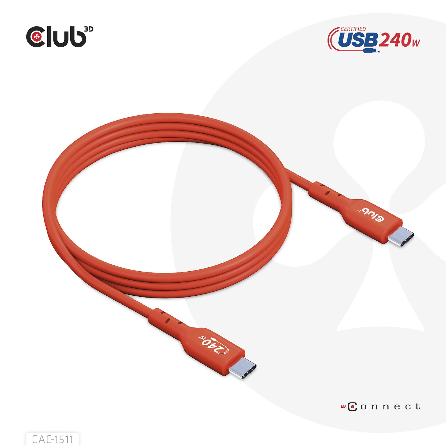 CLUB3D CAC-1511 USB-kablar 1 m USB 2.0 USB C Orange