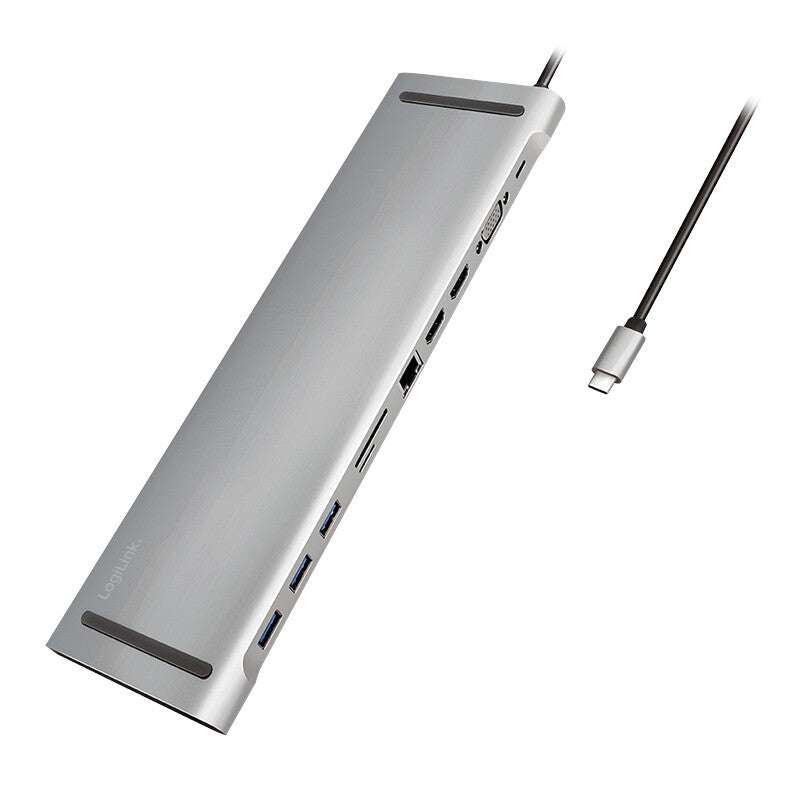 LogiLink UA0373 dockningsstationer för bärbara datorer Kabel USB 3.2 Gen 1 (3.1 Gen 1) Type-C Gjuten aluminium
