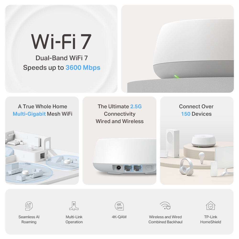 TP-Link DECO BE25(3-PACK) mesh Wi-Fi-system Dual-band (2,4 GHz / 5 GHz) Wi-Fi 7 (802.11be) Vit 2 Intern