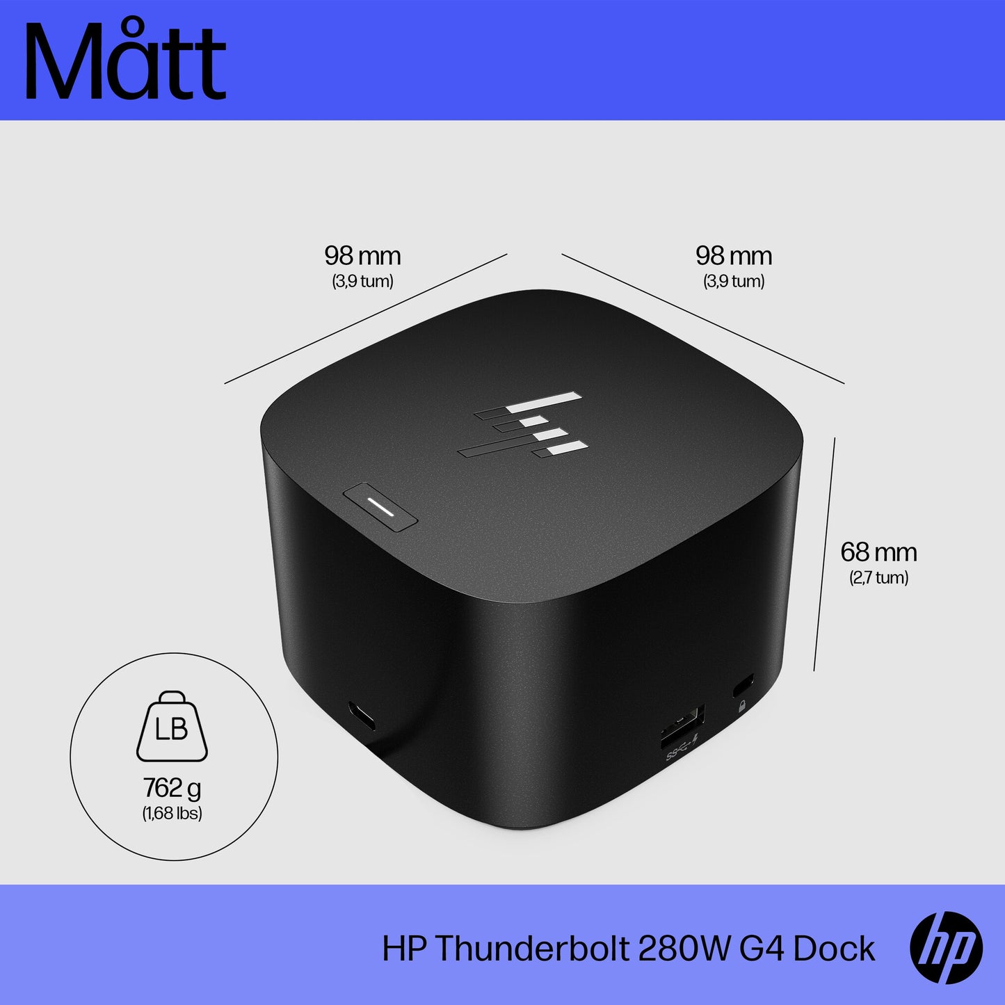 HP Thunderbolt-docka 280 W G4 med kombikabel