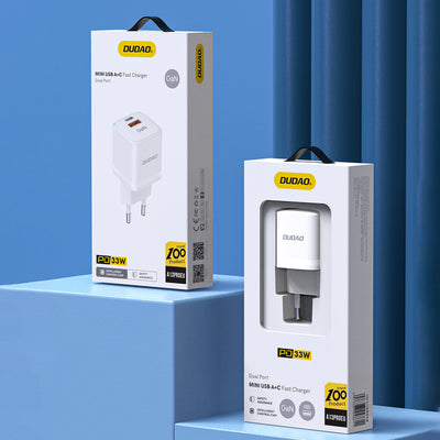 DUDAO A13Pro GAN Adapter 33W 1x USB-C 1x USB-A Universal Vit AC Snabb laddning inomhus