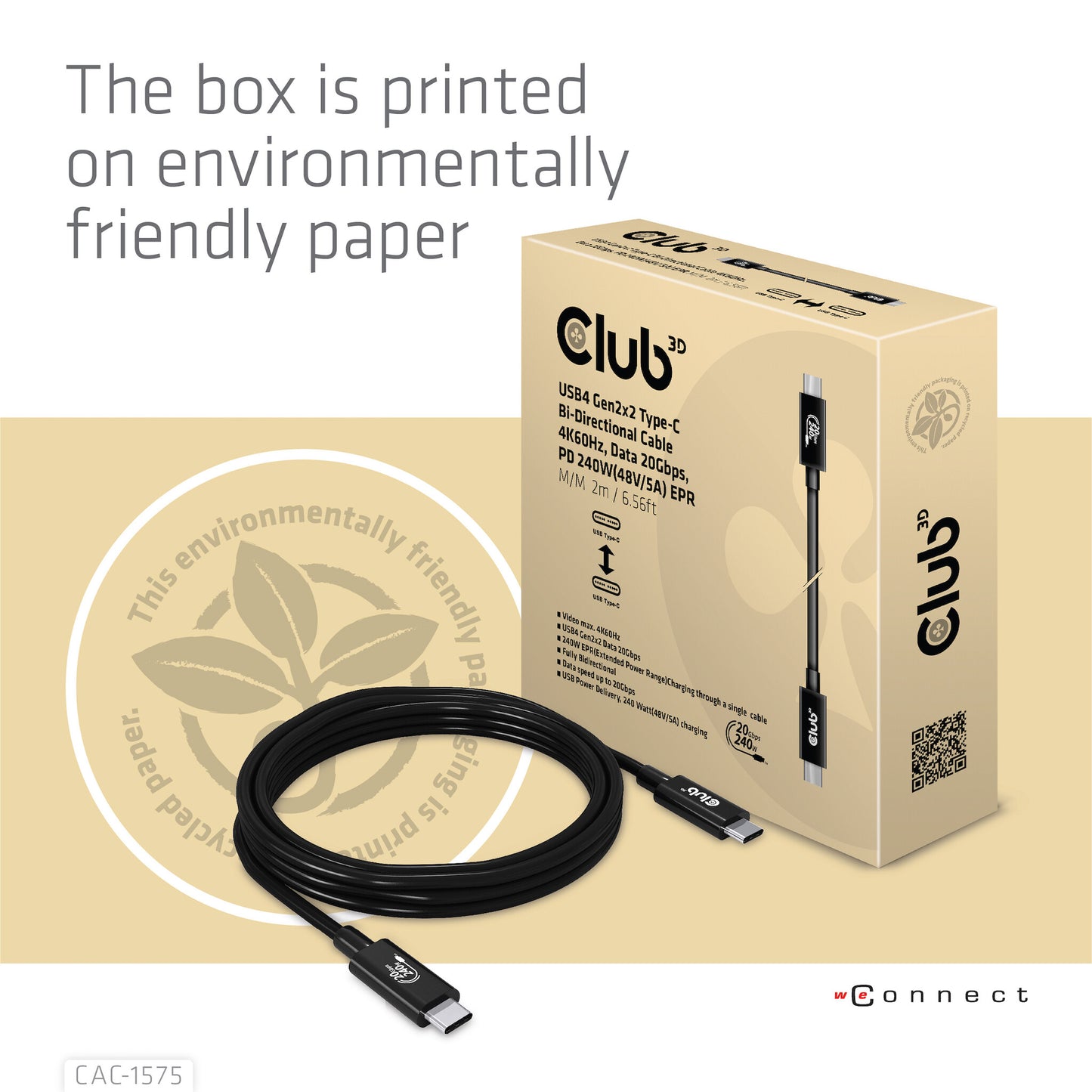 CLUB3D CAC-1575 USB-kablar USB4 Gen 2x2 2 m USB C Svart