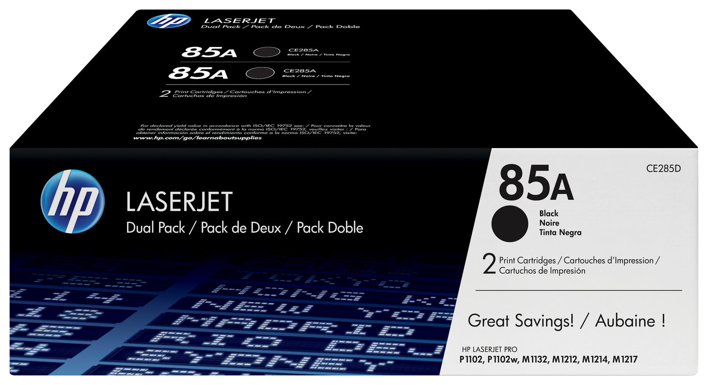 HP 85A svart LaserJet-tonerkassett, original, 2-pack