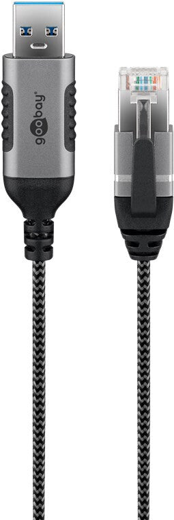 Goobay 74396 kabelomvandlare (hane/hona) USB 3.0 type A RJ45 Svart, Silver