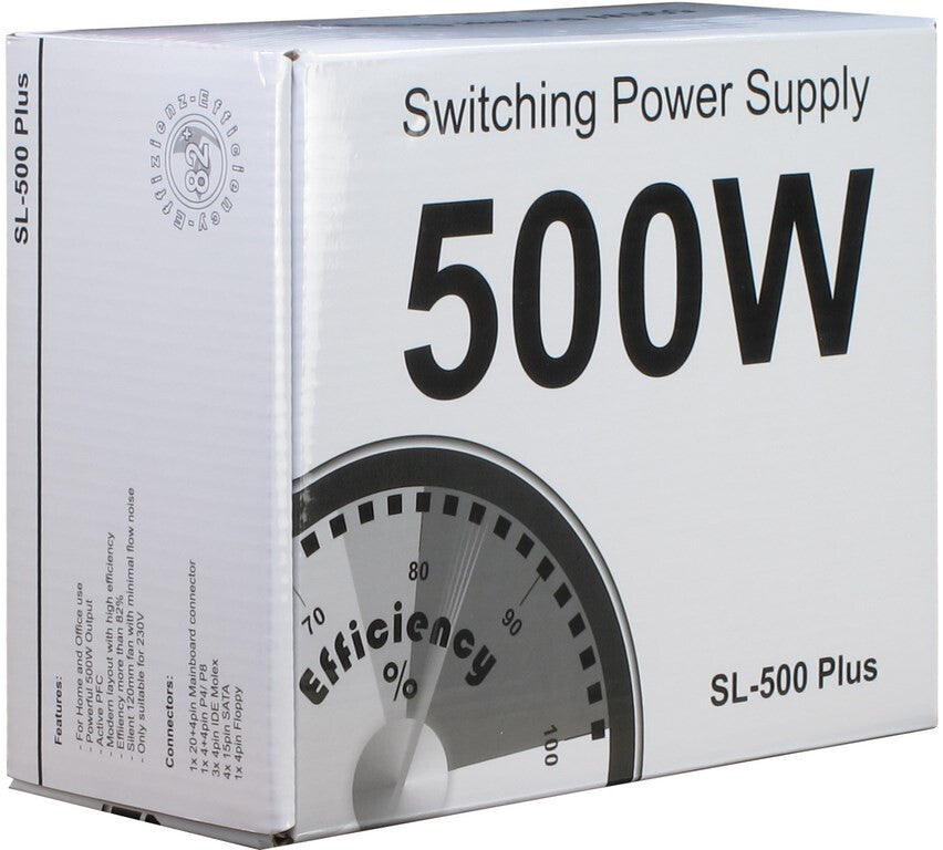 Inter-Tech SL-500 Plus strömförsörjningsenheter 500 W 20+4 pin ATX ATX Silver