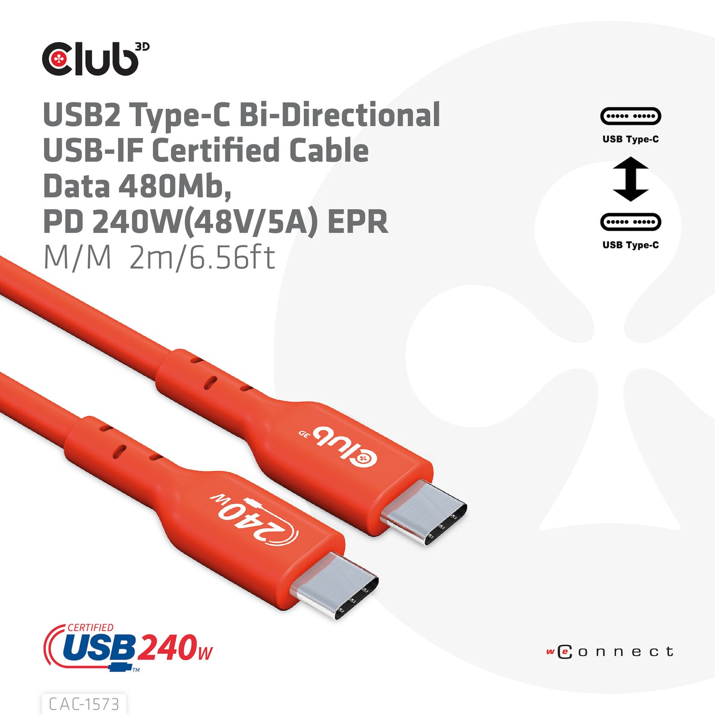 CLUB3D CAC-1573 USB-kablar 2 m USB4 Gen 2x2 USB C Röd