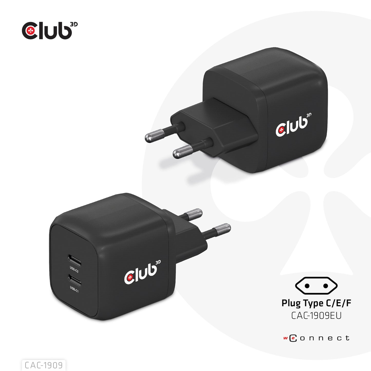 CLUB3D CAC-1909EU mobilladdare Mobiltelefon, Bärbar dator, Smartphone Svart AC inomhus