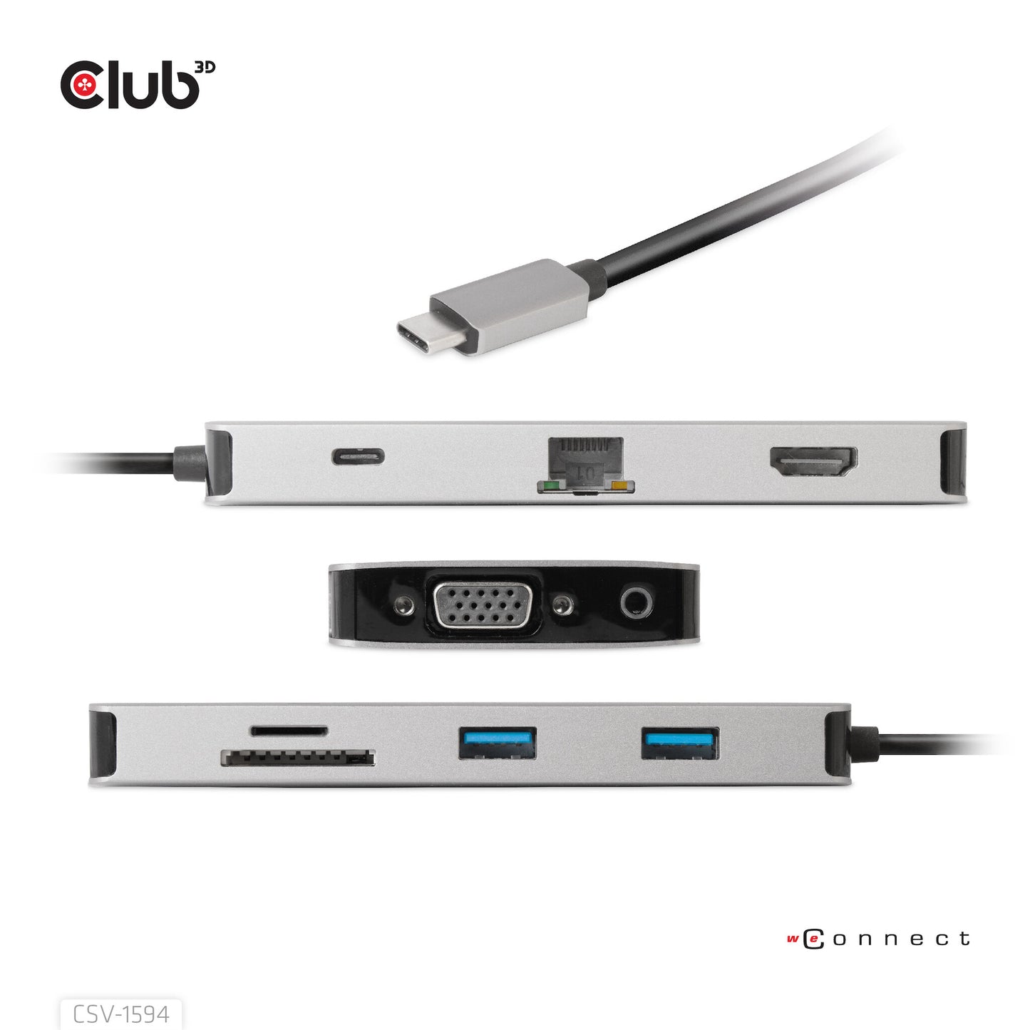 CLUB3D CSV-1594 dockningsstationer för bärbara datorer USB 3.2 Gen 1 (3.1 Gen 1) Type-C Svart, Grå