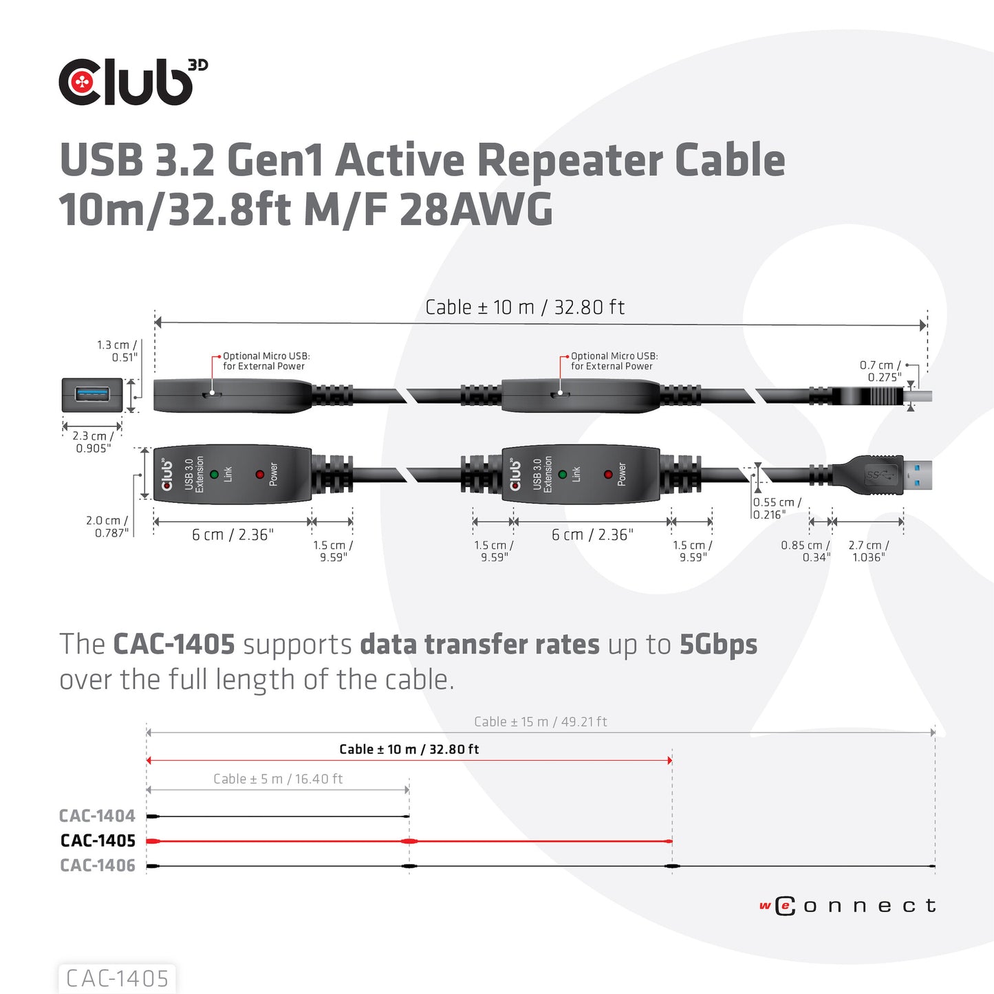 CLUB3D CAC-1405 USB-kablar 10 m USB 3.2 Gen 2 (3.1 Gen 2) USB A Svart