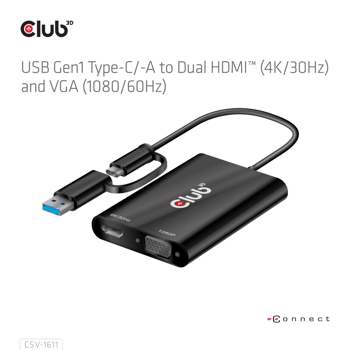 CLUB3D CSV-1611 USB-grafikadapter 3840 x 2160 pixlar Svart