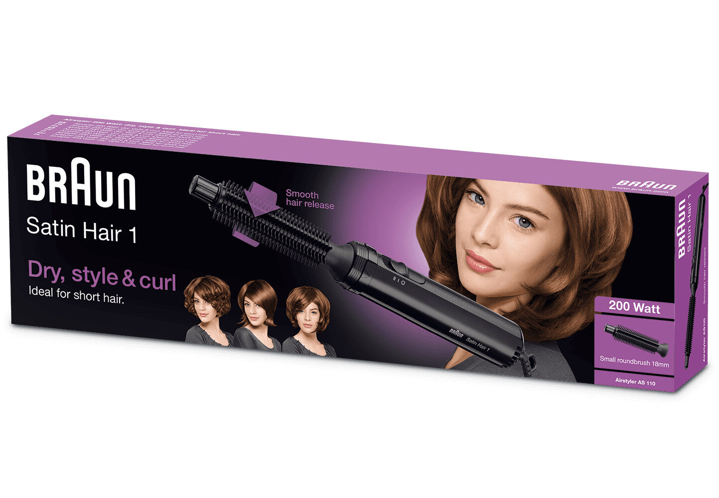 Braun Satin Hair 1 AS110 Varmluftsborste Varm Svart 200 W 2 m