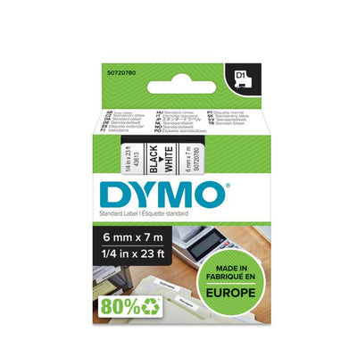DYMO D1 - Standardpolyesteretiketter - Svart på vitt - 6mm x 7m