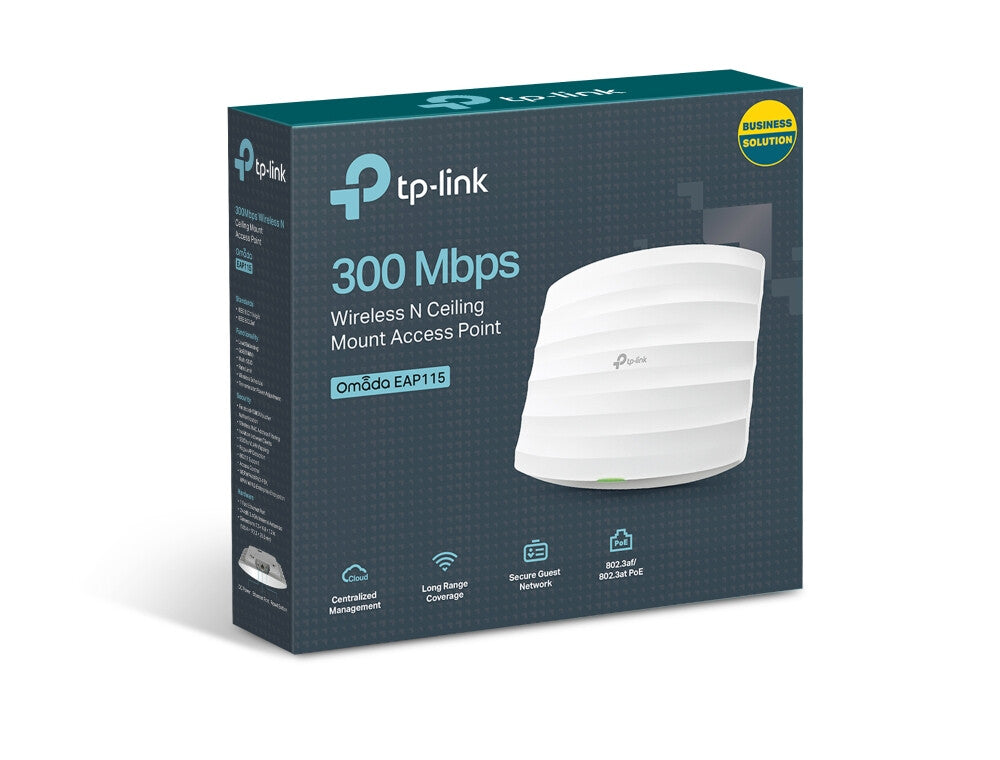 TP-Link EAP115 access-punkter för trådlösa nätverk 300 Mbit/s Vit Strömförsörjning via Ethernet (PoE) stöd
