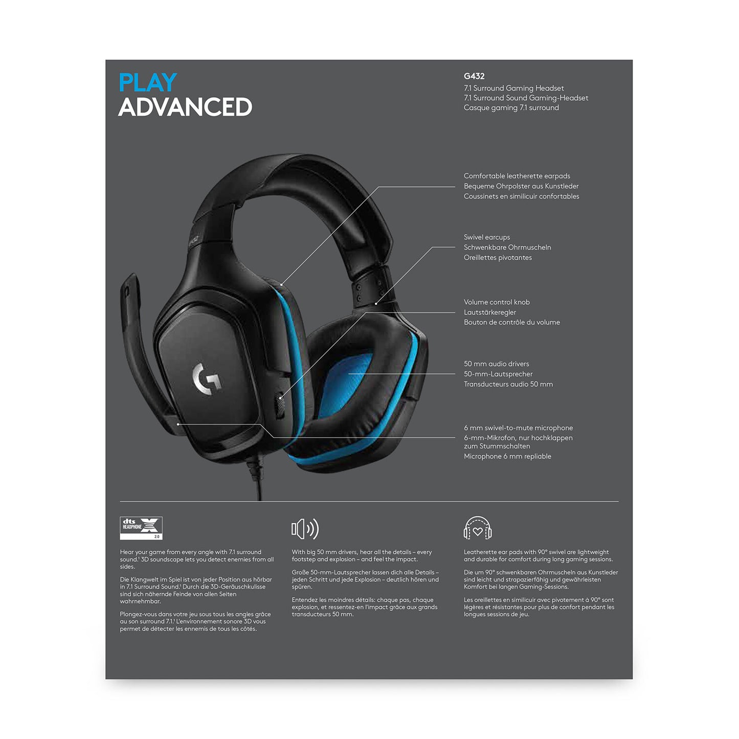 Logitech G G432 Headset Kabel Huvudband Spela Svart, Blå