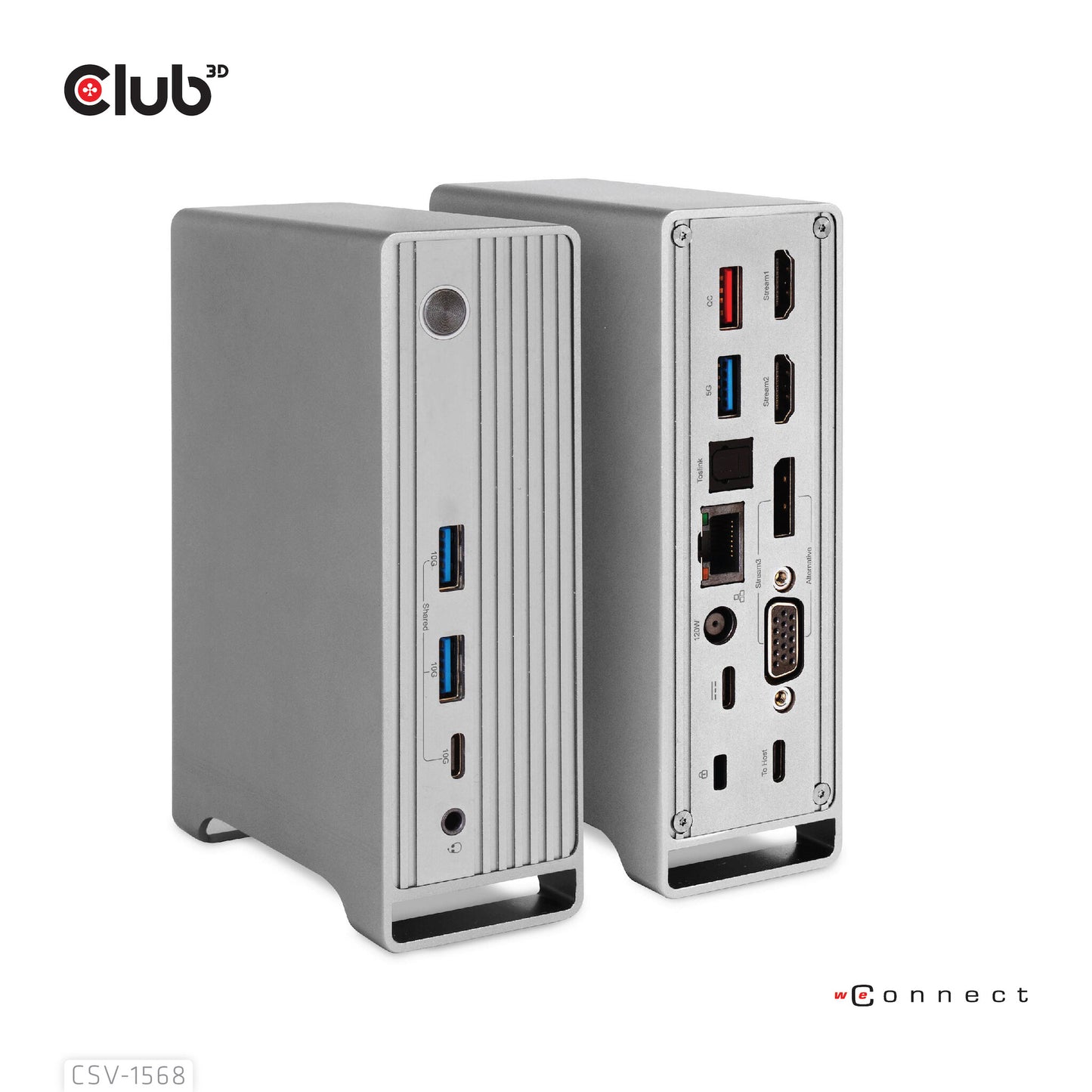 CLUB3D CSV-1568 dockningsstationer för bärbara datorer Dockning USB 3.2 Gen 2 (3.1 Gen 2) Type-C Metallisk