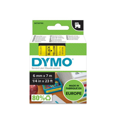 DYMO D1 - Standardpolyesteretiketter - Svart på gul - 6mm x 7m