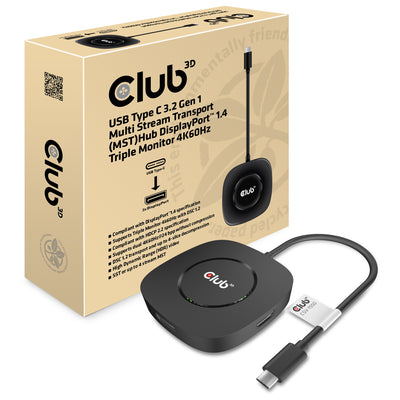 CLUB3D USB TYPE C 3.2 GEN1 MULTISTREAM TRANSPORT MST HUB DISPLAY PORT 1.4 TRIPLE MONITOR DisplayPort male Displayport female Svart
