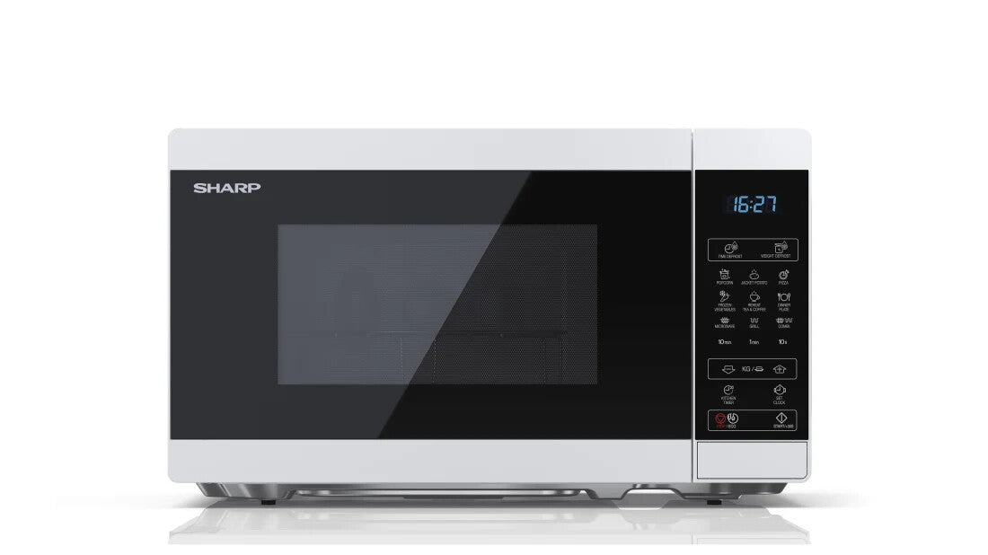 Sharp YC-MG02E-W mikrovågsugn Blå, Vit Bänkdiskmaskin 20 l 800 W