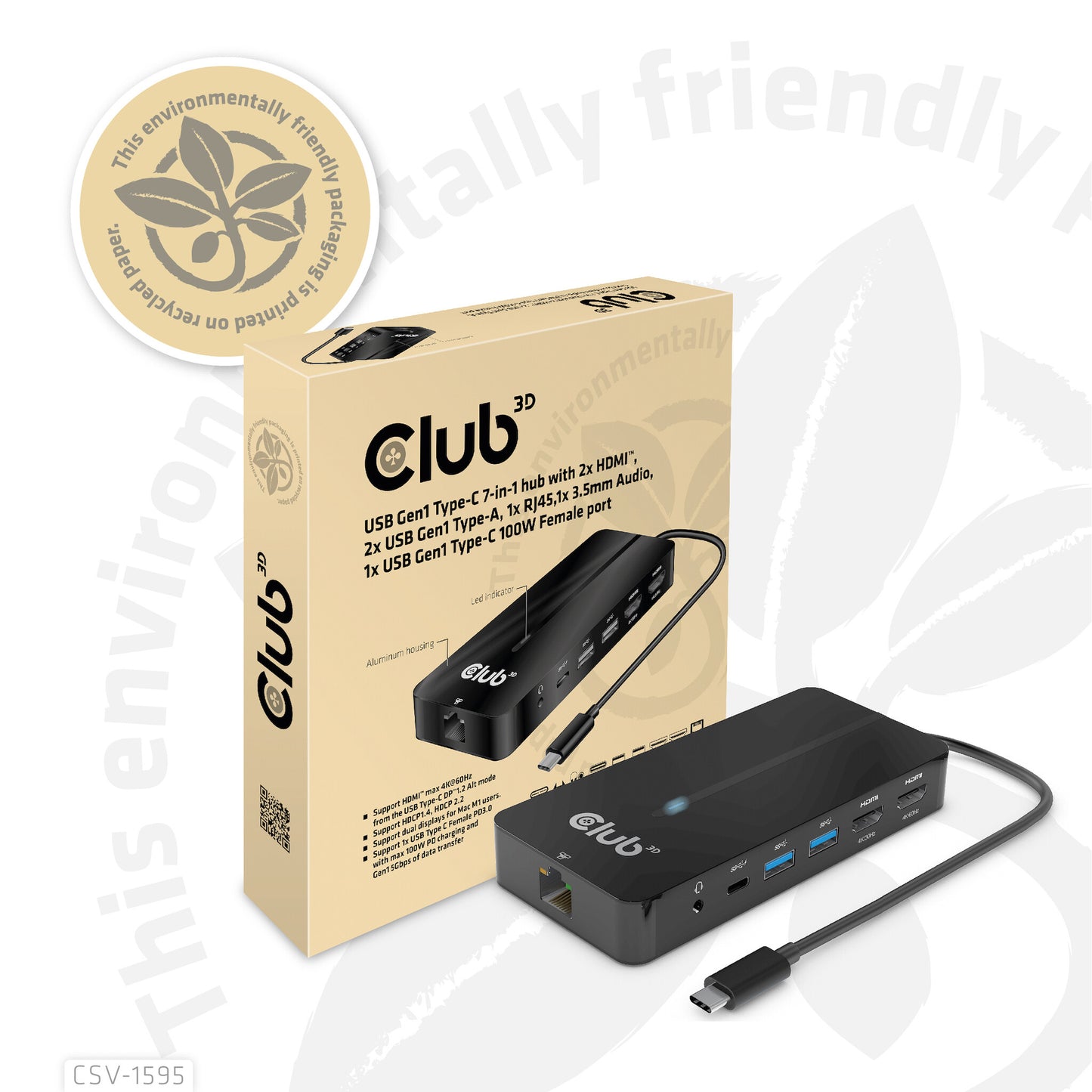 CLUB3D CSV-1595 dockningsstationer för bärbara datorer USB 3.2 Gen 1 (3.1 Gen 1) Type-C Svart
