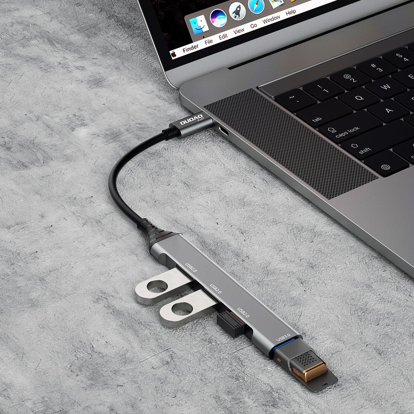 DUDAO A16T 4-in-4 USB-C Hub Kabel USB 3.2 Gen 1 (3.1 Gen 1) Type-C Grå
