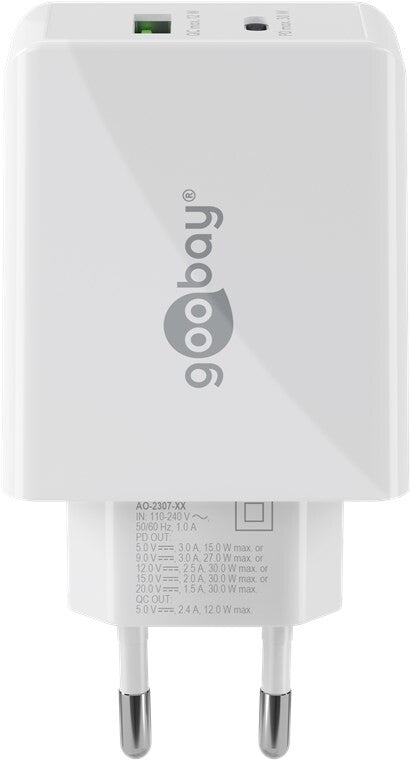 Goobay 61674 mobilladdare Hörlurar, Mobiltelefon, Smartphone Vit AC Snabb laddning inomhus