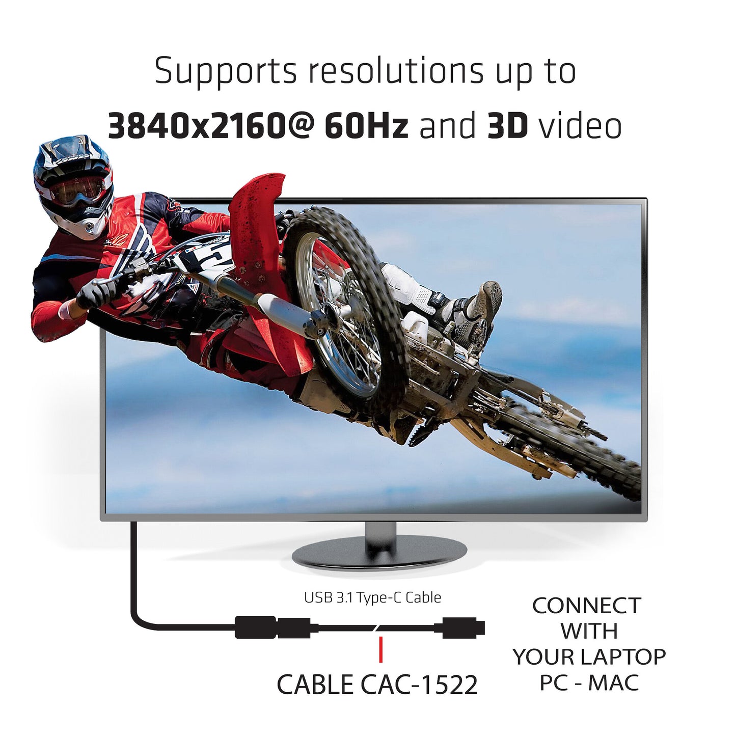 CLUB3D USB Type-C Cable M/M 0.8Meter Active PD ~100Watt 4K60Hz