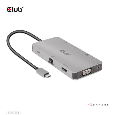 CLUB3D CSV-1594 dockningsstationer för bärbara datorer USB 3.2 Gen 1 (3.1 Gen 1) Type-C Svart, Grå