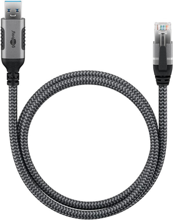 Goobay 70499 kabelomvandlare (hane/hona) USB A RJ-45 Svart, Silver