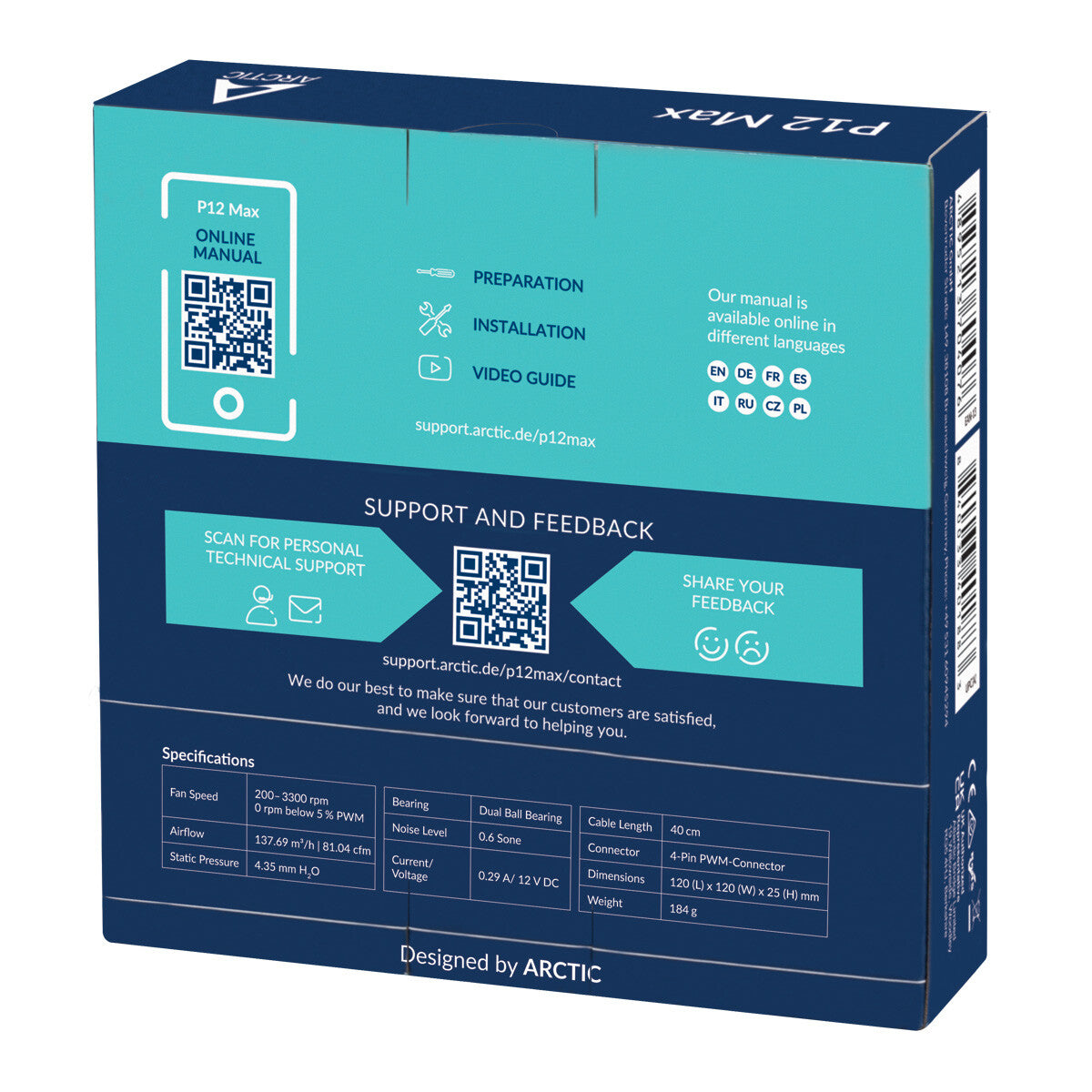 ARCTIC P12 Max Datorväska Fan 12 cm Svart 1 styck